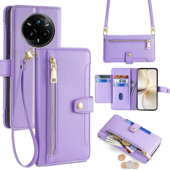 Flip case for Realme 14 Pro 5G, Wallet Zipper Pocket, purple