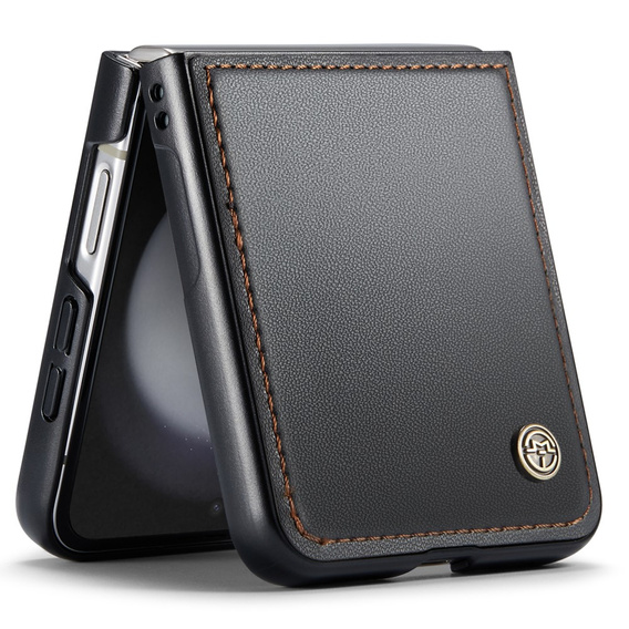 Case for Samsung Galaxy Z Flip7 FE / Z Flip6, CASEME Litchi Leather, black