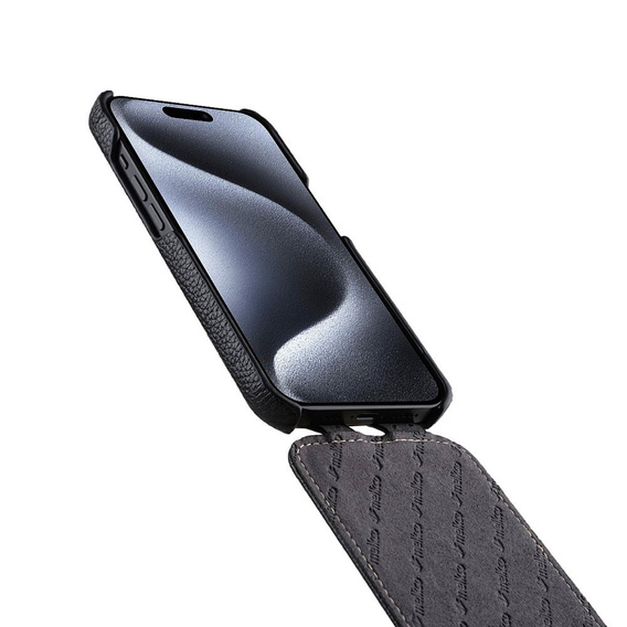 MELKCO flip case for iPhone 15 Pro Max, leather, flip, black
