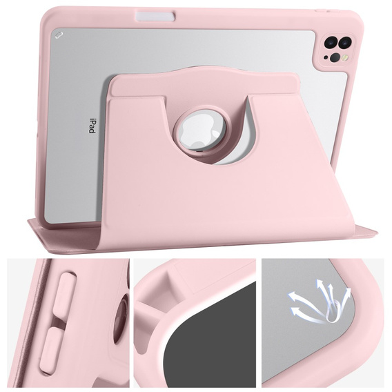 Case for iPad Pro 11" 2022/2021/2020 (4/3/2 gen.), with stylus space, 360° rotatable, pink