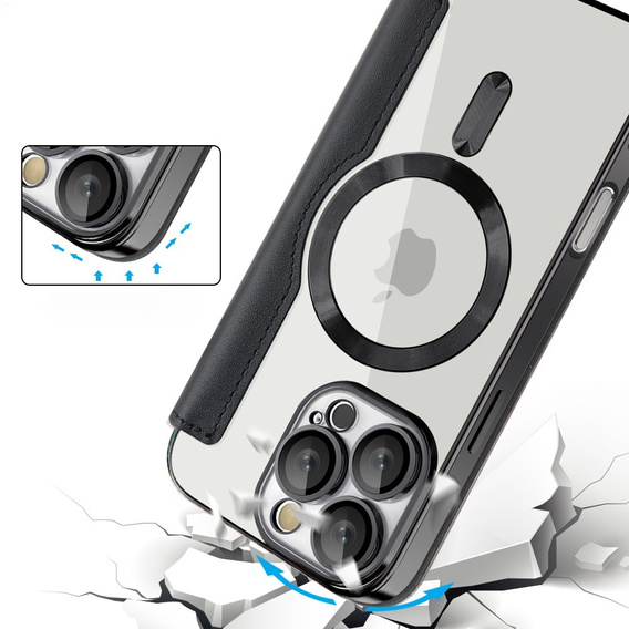 Flip case for iPhone 16 Pro, RFID Wallet MagSafe CamShield, black
