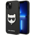 Karl Lagerfeld Case for iPhone 14 Plus, Saffiano Choupette Head Patch, black