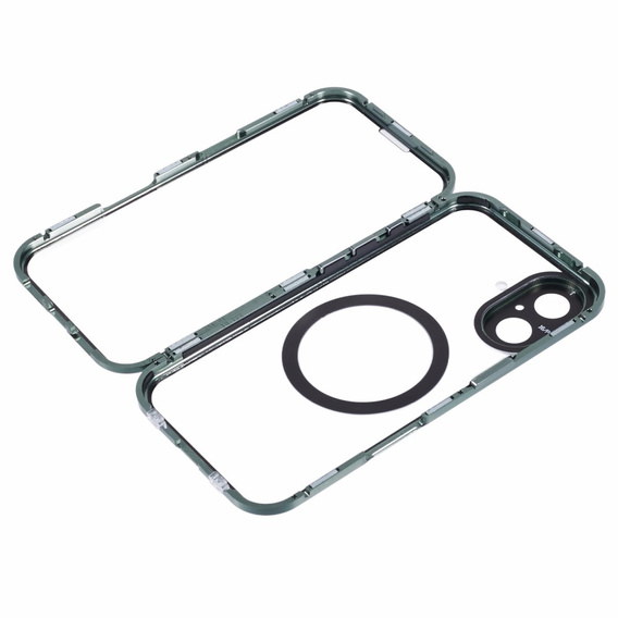Magnetic Dual Glass MagSafe case for iPhone 16, green