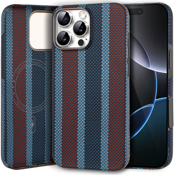 Case for iPhone 16 Pro Max, Aramid Fiber Slim Case, for MagSafe, blue / red