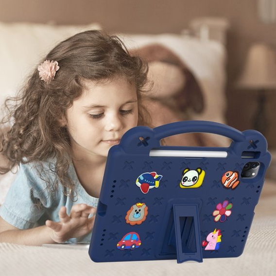Children's case for iPad Air 10.9" 2022/2020 (5/4 gen.) / Pro 11" 2022/2021/2020 (4/3/2 gen.), Cute Patterns, with stand, dark blue