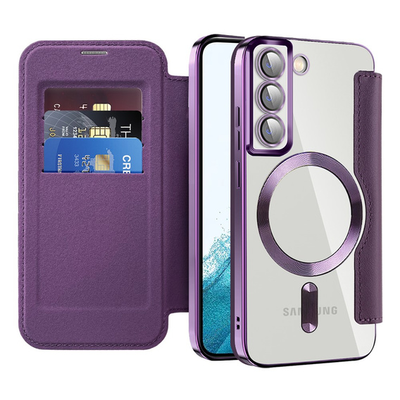 Flip case for Samsung Galaxy S22 5G, RFID Wallet MagSafe CamShield, purple
