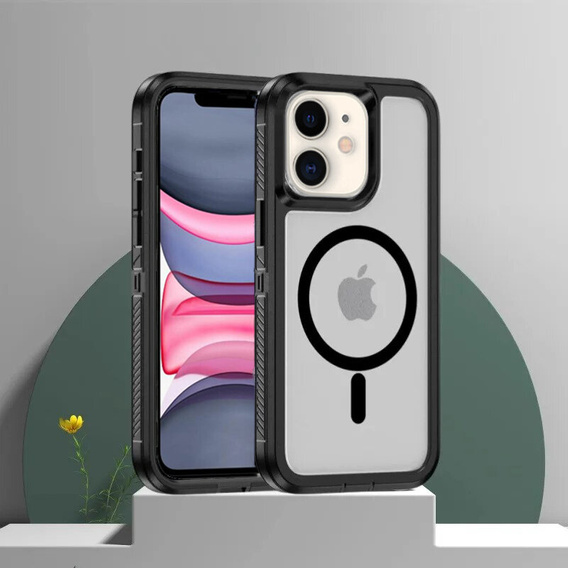 Case with frame for iPhone 11, for MagSafe, transparent / black
