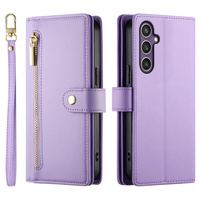 Flip case for Samsung Galaxy S25, Wallet Zipper Pocket, purple