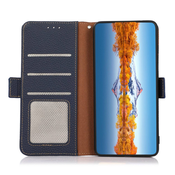 KHAZNEH RFID case for Samsung Galaxy A35 5G, Litchi Texture, blue