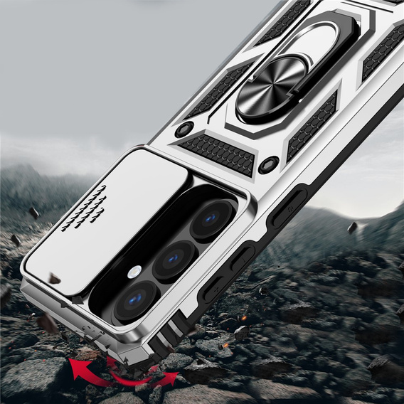 Armoured case with stand and lens cover for Samsung Galaxy S26 Plus, silver