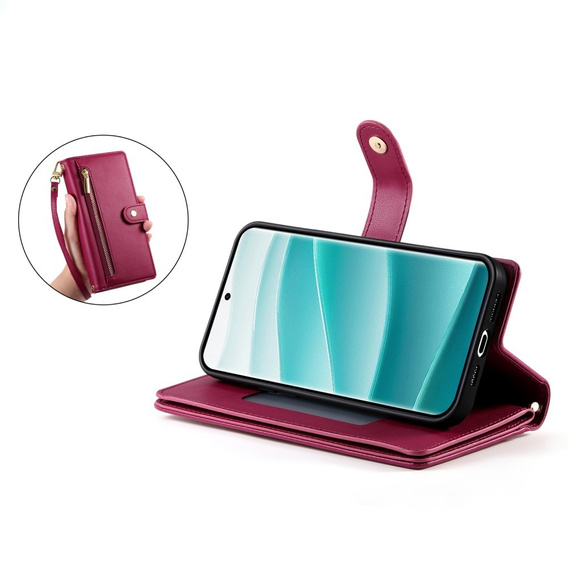 Flip case for Xiaomi Redmi Note 14 Pro 5G / Poco X7 5G, Wallet Zipper Pocket, red