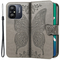 Flip case for Xiaomi Redmi 12C, Butterfly, grey