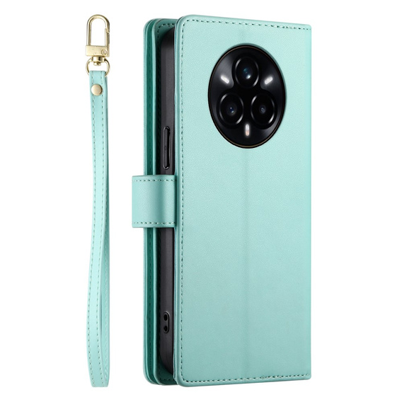 Flip case for Realme 14 Pro+ 5G, Wallet Zipper Pocket, mint