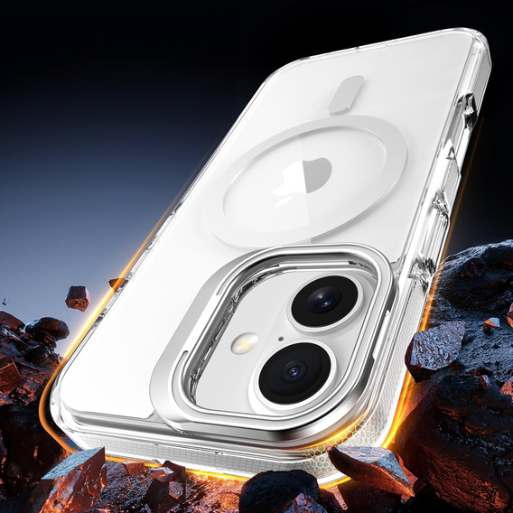 Case for iPhone 17, for MagSafe, with stand, transparent with grey inserts