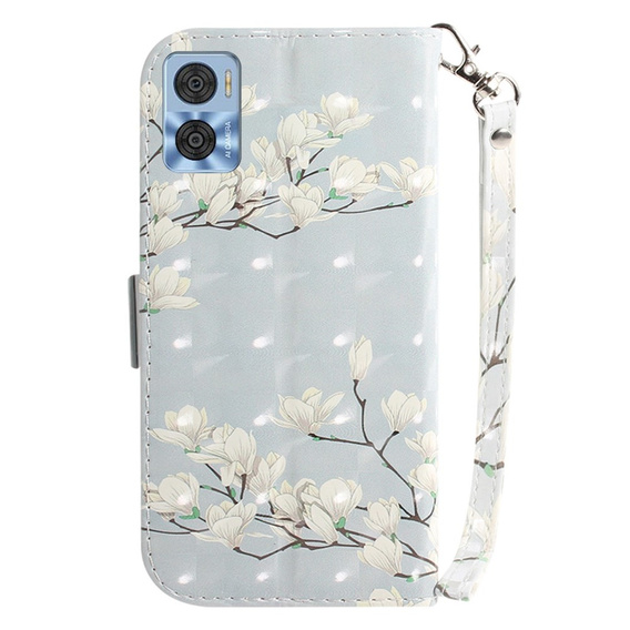 Flip case for Motorola Moto E22 / E22i, Wallet, flowers magnolia, white