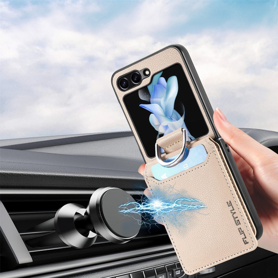 Case for Samsung Galaxy Z Flip7 FE / Z Flip6, Card Slot Ring Case, beige