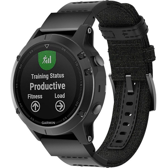 Canvas+Leather strap for Garmin Fenix 5/6/6 Pro / 7 / Forerunner 935/945 - black