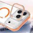 Case for iPhone 17 Pro Max, for MagSafe, with stand, transparent with orange inserts
