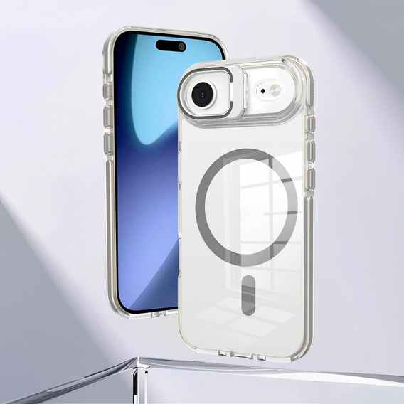 Case for iPhone Air, for MagSafe, with stand, transparent with grey inserts
