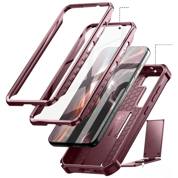Armored case for Samsung Galaxy S23, Dexnor Full Body (Two Frames), red
