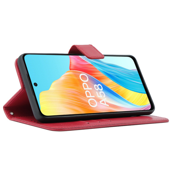 Flip case for Oppo A58 4G, Crazy Horse Wallet, red