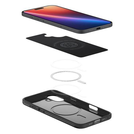 Spigen case for iPhone 16 Plus, Thin Fit Mag, grey + 9H tempered glass