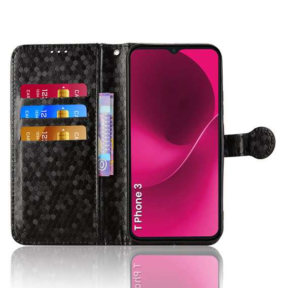 Flip case for T Phone 3 5G, Wallet Rhombus, black