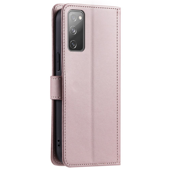 Flip case for Samsung Galaxy S20 FE, Rhombus Crossbody Leather, pink rose gold