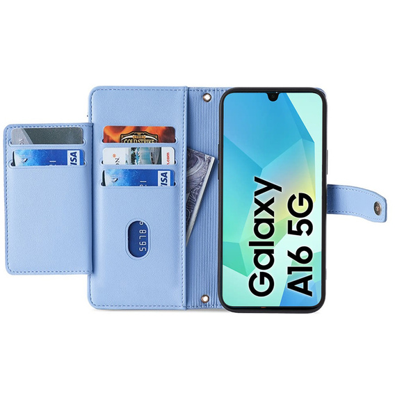 Flip case for Samsung Galaxy A16, Wallet Zipper Pocket, blue