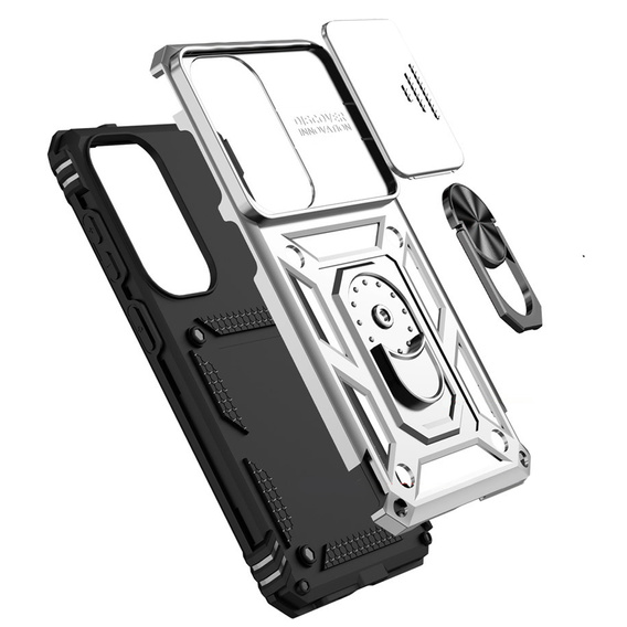 Armoured case with stand and lens cover for Samsung Galaxy S26, silver