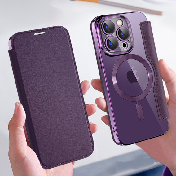 Flip case for iPhone 15 Pro, RFID Wallet MagSafe CamShield, purple