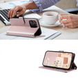 Flip case for iPhone 16 Pro, Rhombus Crossbody Leather, pink rose gold