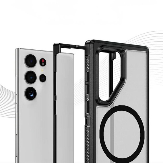 Case with frame for Samsung Galaxy S22 Ultra, for MagSafe, transparent / black