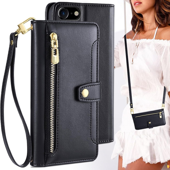 Flip case for iPhone 16E, Wallet Zipper Pocket, black