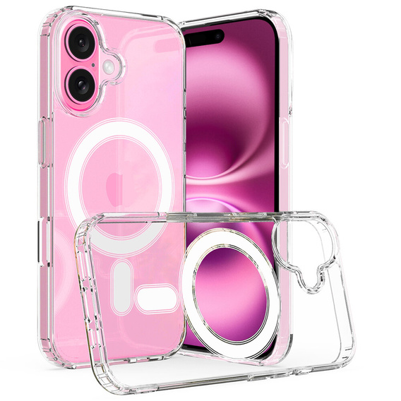 MagSafe Magnetic Case for iPhone 16 Plus, ERBORD CrystalMag, transparent + Glass for screen