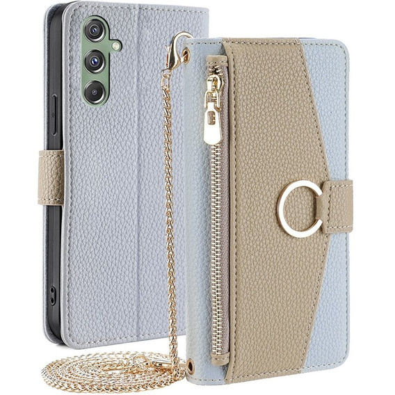 Flip case for Samsung Galaxy M34 5G, Wallet Zipper Pocket, with mirror, blue