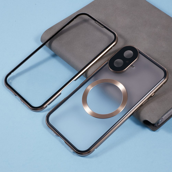Magnetic Dual Glass MagSafe case for iPhone 16, gold