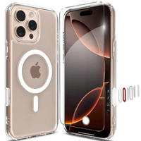ERBORD Case with MagSafe for iPhone 16 Pro Max, active button, transparent + Screen Glass