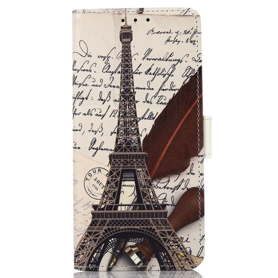 Flip case for Motorola Moto E13, Wallet, Eiffel Tower, white