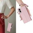 Flip case for Samsung Galaxy S25 Edge, Rhombus Crossbody Leather, pink rose gold