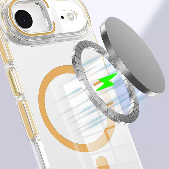Case for iPhone Air, for MagSafe, with stand, transparent with gold inserts
