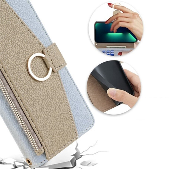 Flip case for iPhone 14 Pro Max, Wallet Zipper Pocket, with mirror, blue