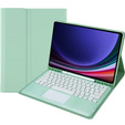 Case + keyboard Samsung Galaxy Tab S9+, Leather Pen Slot TouchPad, light green
