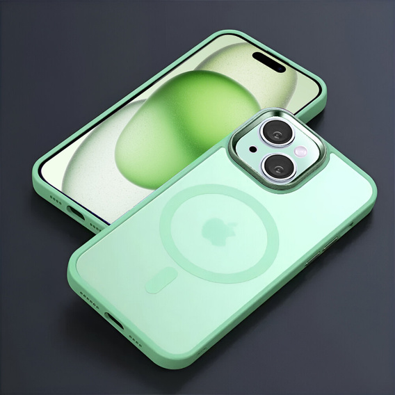 Case for iPhone 15, for MagSafe, ERBORD Matt Case, green + Screen Glass