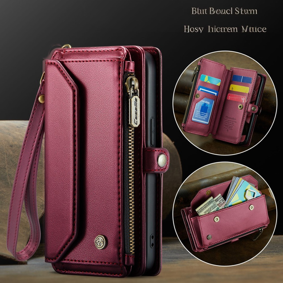 Case CASEME for iPhone16e, RFID Leather Wallet, with shoulder strap, red