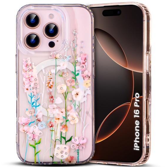 Magnetic case with floral laser pattern for iPhone 16 Pro