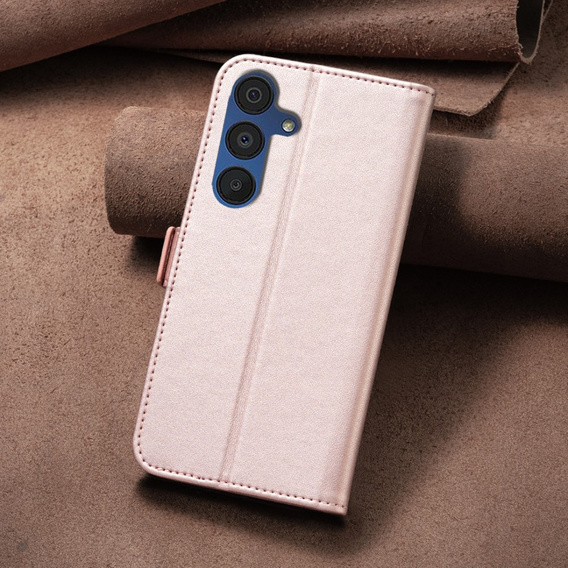 Flip case for Samsung Galaxy A15, BINFEN Wallet, rose gold + 9H glass