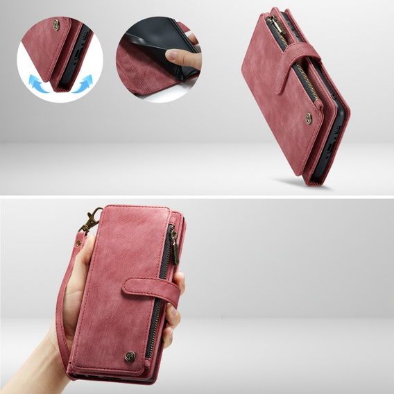 CASEME case for Samsung Galaxy A56 5G, Leather Wallet Cash and Card Slots, with strap, red