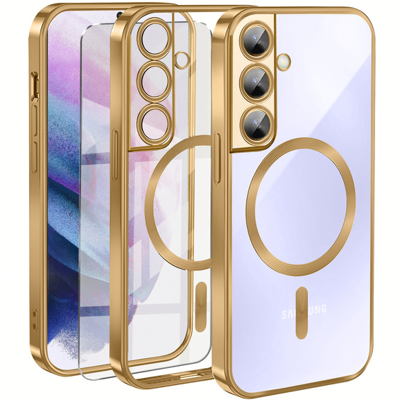 Case for Samsung Galaxy S21, Electro MagSafe, gold + Screen Glass