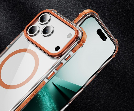 Armoured case for MagSafe clear with orange sides for iPhone 17 Pro Max